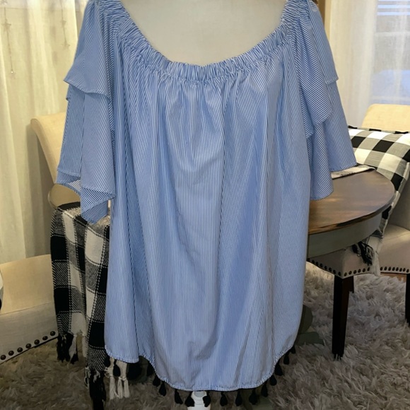 Lane Bryant Tops - LANE BRYANT Blue/white seersucker striped Off Shoulder Top, Size 22/24